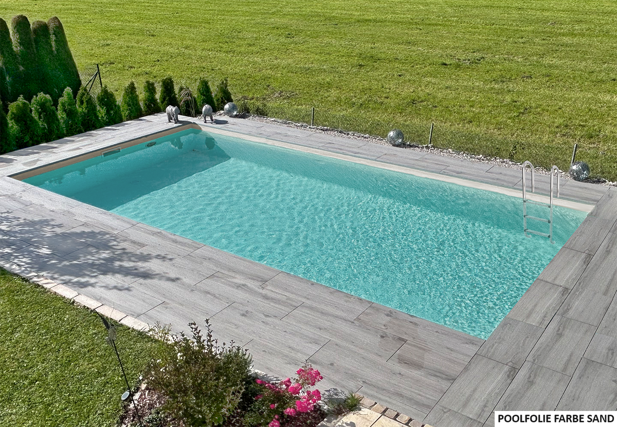 Styroporpool mit sandfarbener Poolfolie
