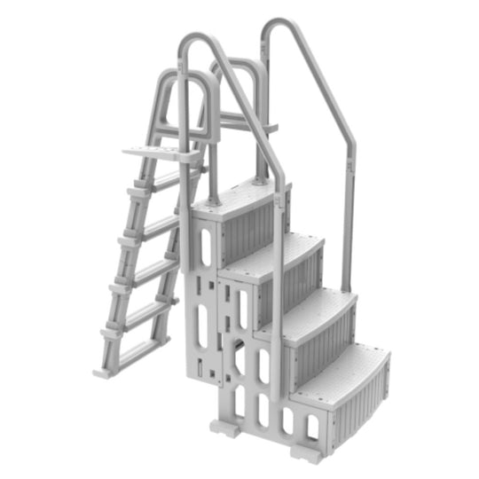 OKU Pooltreppe 4-Stufig aus Kunststoff mit 5-Stufiger Leiter für Aufstellpools