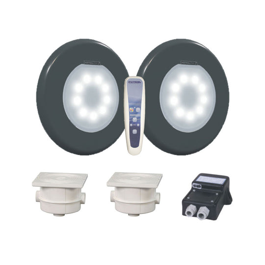 LED Wireless komplett Set 2x Pool Scheinwerfer Lumiplus Flexi V1 inkl. Trafo + Fernbedienung