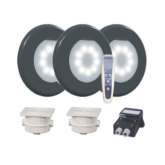 LED Wireless komplett Set 3x Pool Scheinwerfer Lumiplus Flexi V1 inkl. Trafo + Fernbedienung-