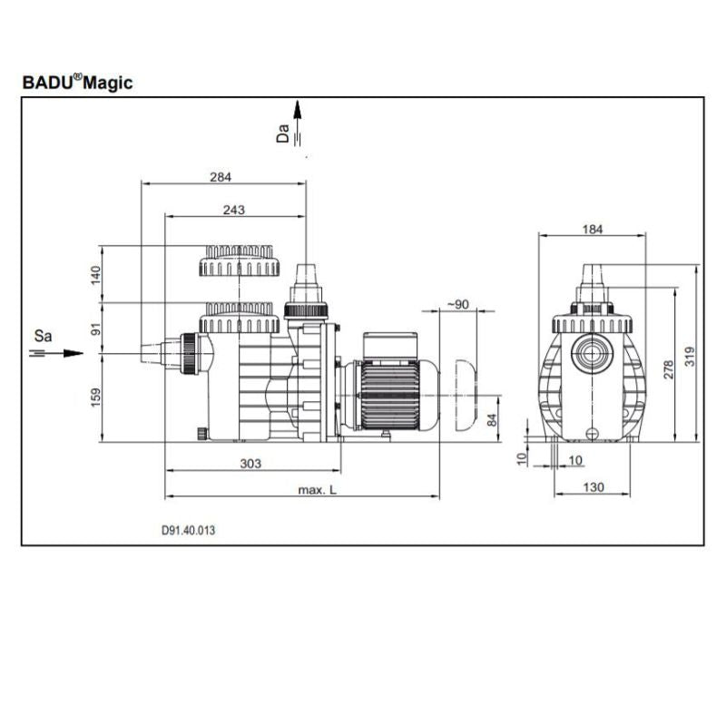 Speck Badu Magic II 4 - Pool Filterpumpe 4m³/h – Maßzeichnung mit Abmessungen